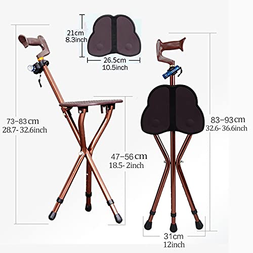 OHKKSD Asiento de bastón Plegable, Combo de Asiento de bastón Plegable Capacidad de 420 Libras, Altura del bastón Ajustable, Bastón de Viaje con Asiento Taburete de trípode