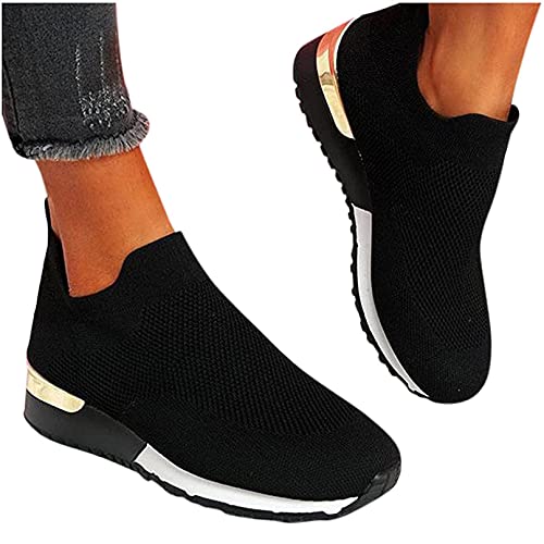 OHQ Zapatillas De Deporte para Mujer Transpirables Malla Sin Cordones Calzado Deportivo Antideslizante Zapatilla para Correr CóModo Y Elegante (Negro, Numeric_39)