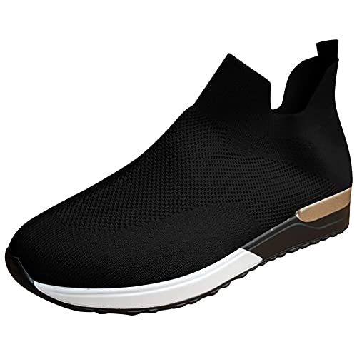 OHQ Zapatillas De Deporte para Mujer Transpirables Malla Sin Cordones Calzado Deportivo Antideslizante Zapatilla para Correr CóModo Y Elegante (Negro, Numeric_39)