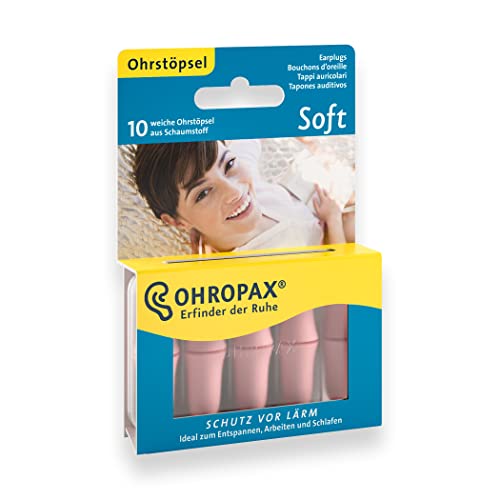 OHROPAX – Soft – 1 x 10 unidades – Tapones intrauditivos reutilizables de espuma, contra el ruido dañino – para relajarse, dormir y escuchar música