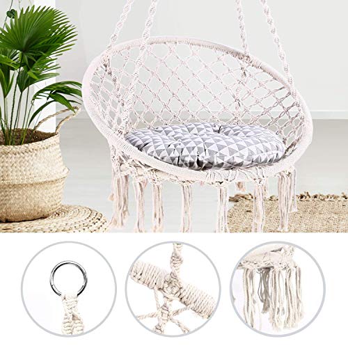 Ohuhu Hamaca Colgante Columpio con Silla Colgante Kit de Montaje para Colgar, Duradero, Fabricado con Cuerda de algodón 100% Sillacolumpio de Interior de macramé para dormitorios (Cojín no Incluido)