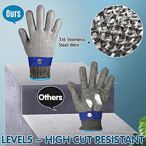 OKAWADACH Guantes Anticortes de Nivel 5 Guantes Trabajo Malla Acero Guante Protección de Seguridad Guante de Metal Guante de Acero Inoxidable Guantes Anti-corte Guante Carnicero (XL)