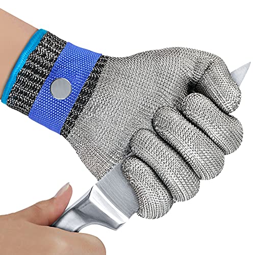 OKAWADACH Guantes Anticortes de Nivel 5 Guantes Trabajo Malla Acero Guante Protección de Seguridad Guante de Metal Guante de Acero Inoxidable Guantes Anti-corte Guante Carnicero (XL)