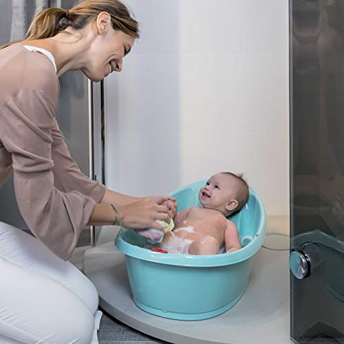 OKBABY 38925535 Bañera Onda Baby - Base antideslizante, con termómetro digital de cristal líquido incorporado - Soporte trasero en ángulo - Se adapta al inerior de la bañera o la ducha - Azul Claro