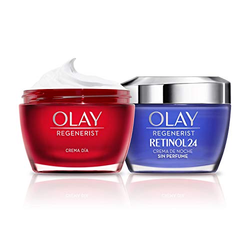 Olay Regenerist Crema Facial De Día y Olay Retinol 24 Crema Hidratante De Noche Con Retinol, Pack x 2 Uds, 24H De Hidratación, 100 ml