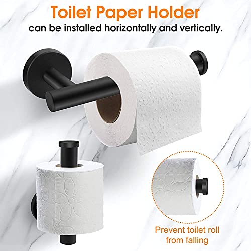 OMETOP Juego de Accesorios de Baño Acero Inoxidable 6 Piezas, 42cm Toalleros de Baño Montado en la Pared,1 Toallero de Papel,1 Gancho para Toalla de Baño,3 Gancho Adhesivo Pared (Negro)