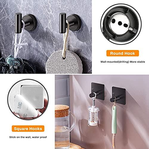 OMETOP Juego de Accesorios de Baño Acero Inoxidable 6 Piezas, 42cm Toalleros de Baño Montado en la Pared,1 Toallero de Papel,1 Gancho para Toalla de Baño,3 Gancho Adhesivo Pared (Negro)