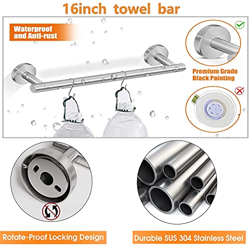 OMETOP Juego de Accesorios de Baño Acero Inoxidable 6 Piezas, 42cm Toalleros de Baño Montado en la Pared,1 Toallero de Papel,1 Gancho para Toalla de Baño,3 Gancho Adhesivo Pared (Plata)