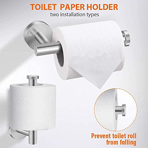 OMETOP Juego de Accesorios de Baño Acero Inoxidable 6 Piezas, 42cm Toalleros de Baño Montado en la Pared,1 Toallero de Papel,1 Gancho para Toalla de Baño,3 Gancho Adhesivo Pared (Plata)