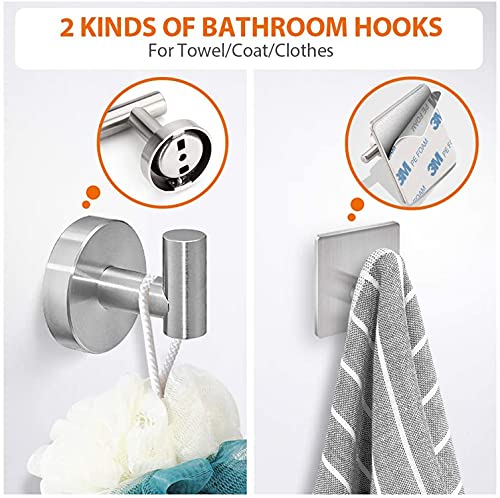 OMETOP Juego de Accesorios de Baño Acero Inoxidable 6 Piezas, 42cm Toalleros de Baño Montado en la Pared,1 Toallero de Papel,1 Gancho para Toalla de Baño,3 Gancho Adhesivo Pared (Plata)