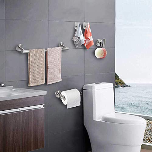 OMETOP Juego de Accesorios de Baño Acero Inoxidable 6 Piezas, 42cm Toalleros de Baño Montado en la Pared,1 Toallero de Papel,1 Gancho para Toalla de Baño,3 Gancho Adhesivo Pared (Negro)