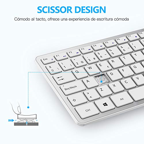 OMOTON Pack de Teclado y Ratón Inalámbrico con USB (2.4 GHz, inalámbrico, Windows) Teclado Español con Teclas Numericas, Blanco