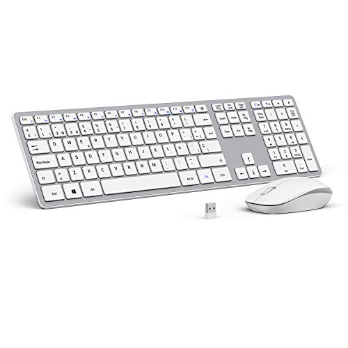 OMOTON Pack de Teclado y Ratón Inalámbrico con USB (2.4 GHz, inalámbrico, Windows) Teclado Español con Teclas Numericas, Blanco