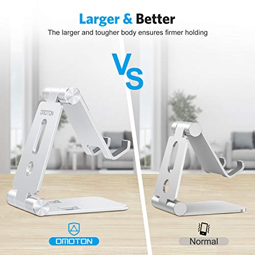 OMOTON Soporte Móvil Plegable, Multiángulo Soporte Ajustable de Aluminio, Base Móvil Portátil de Escritorio para iPhone 13 12 Mini 12 Pro MAX 11 SE, Xiaomi Redmi 9S 8 Pro y Otras Smartphones, Plata