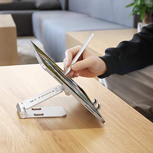 OMOTON Soporte Móvil Plegable, Multiángulo Soporte Ajustable de Aluminio, Base Móvil Portátil de Escritorio para iPhone 13 12 Mini 12 Pro MAX 11 SE, Xiaomi Redmi 9S 8 Pro y Otras Smartphones, Plata