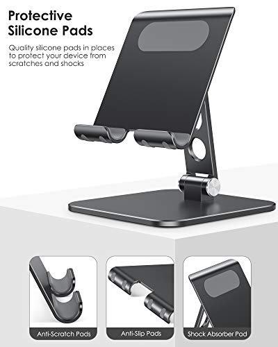 OMOTON Soporte para Tablet Ajustable Mejorado, Soporte para iPad con Base Más Pesada, Base Plegable Móvil de Escritorio de Aluminio Resistente Compatible con Nuevo iPad Pro Air Mini 2021 etc. Negro