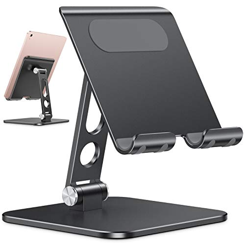 OMOTON Soporte para Tablet Ajustable Mejorado, Soporte para iPad con Base Más Pesada, Base Plegable Móvil de Escritorio de Aluminio Resistente Compatible con Nuevo iPad Pro Air Mini 2021 etc. Negro