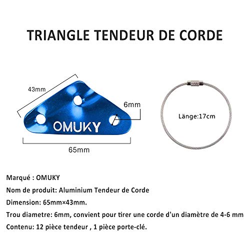 OMUKY Triange, ajustador de Cuerda de Aluminio, 3 Agujeros, Triangular, Tensor para Tienda de campaña, Camping, Senderismo (12 Unidades Azul)