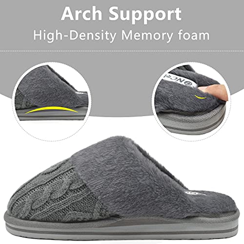 ONCAI Zapatilla Mujer de Soporte del Arco Moda Invierno Felpa Piel Sintética Ortopédicas Pantuflas de Casa Punto con Cómodo y Suave Espuma de Memoria Caucho Gris Talla 39