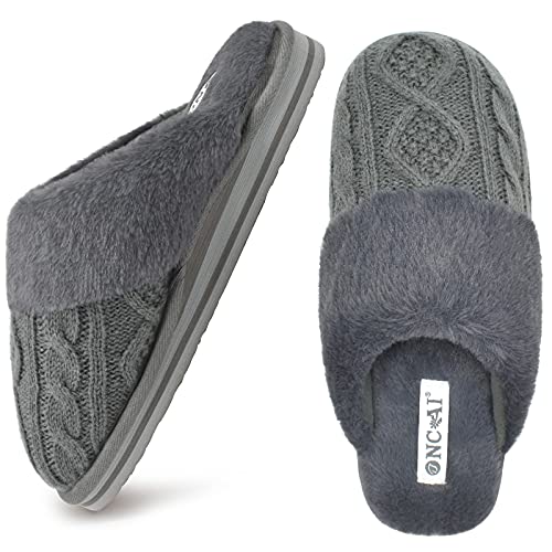 ONCAI Zapatilla Mujer de Soporte del Arco Moda Invierno Felpa Piel Sintética Ortopédicas Pantuflas de Casa Punto con Cómodo y Suave Espuma de Memoria Caucho Gris Talla 39