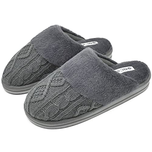 ONCAI Zapatilla Mujer de Soporte del Arco Moda Invierno Felpa Piel Sintética Ortopédicas Pantuflas de Casa Punto con Cómodo y Suave Espuma de Memoria Caucho Gris Talla 39