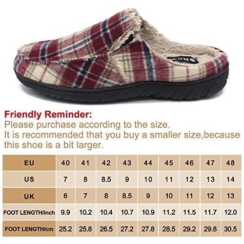 ONCAI Zapatillas de Casa para Hombre-Tartán Lana Pantuflas de Invierno Memory Foam-Antideslizante Tweed Mocasines Pantufla con Suave Vellón Rojo EU 44