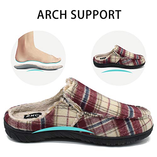 ONCAI Zapatillas de Casa para Hombre-Tartán Lana Pantuflas de Invierno Memory Foam-Antideslizante Tweed Mocasines Pantufla con Suave Vellón Rojo EU 44