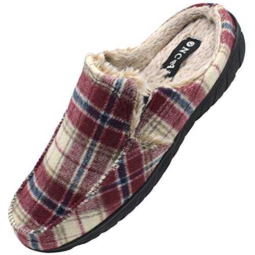 ONCAI Zapatillas de Casa para Hombre-Tartán Lana Pantuflas de Invierno Memory Foam-Antideslizante Tweed Mocasines Pantufla con Suave Vellón Rojo EU 44