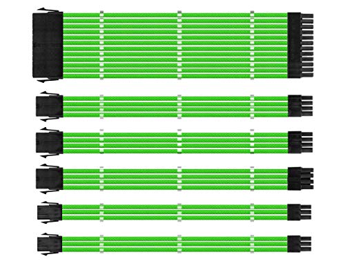 One enjoy Kit de extensión de Cable, Cable Fuente Alimentacion Modular, Conectores PSU, Cable ATX EPS PCI-E con peines, Sleeved Cables, 30 CM (Verde)