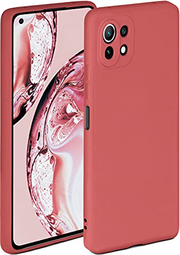 ONEFLOW Funda blanda compatible con Xiaomi Mi 11 Lite/11 Lite 5G Funda de silicona con bordes elevados para protección de pantalla, doble capa, suave funda para teléfono móvil - rojo mate