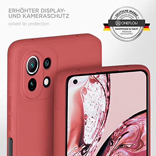 ONEFLOW Funda blanda compatible con Xiaomi Mi 11 Lite/11 Lite 5G Funda de silicona con bordes elevados para protección de pantalla, doble capa, suave funda para teléfono móvil - rojo mate