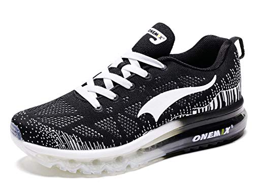 ONEMIX Zapatos Casuales para Hombre Camisas atléticas colchón de Aire Gimnasia Deportes Fitness Entrenadores Zapatillas de Deporte, Blanco y Negro, 41 EU