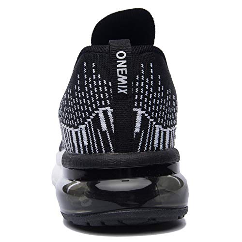 ONEMIX Zapatos Casuales para Hombre Camisas atléticas colchón de Aire Gimnasia Deportes Fitness Entrenadores Zapatillas de Deporte, Blanco y Negro, 41 EU