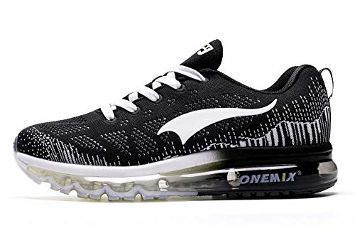 ONEMIX Zapatos Casuales para Hombre Camisas atléticas colchón de Aire Gimnasia Deportes Fitness Entrenadores Zapatillas de Deporte, Blanco y Negro, 41 EU