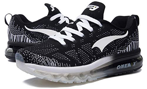 ONEMIX Zapatos Casuales para Hombre Camisas atléticas colchón de Aire Gimnasia Deportes Fitness Entrenadores Zapatillas de Deporte, Blanco y Negro, 41 EU