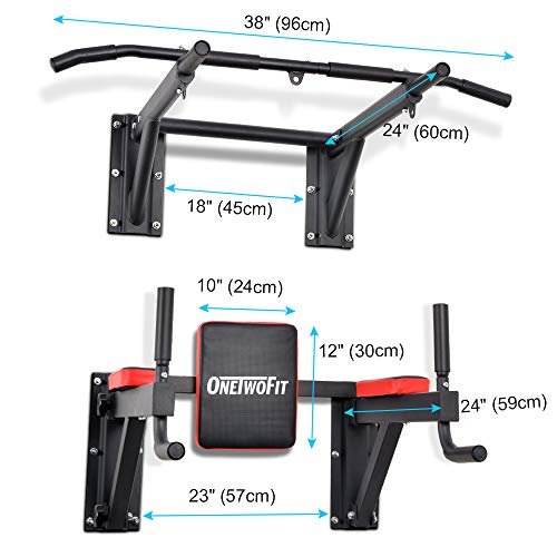 ONETWOFIT Barra para Dominadas de Múltiples Funciones de Montaje en la Pared Juego de Estación de Entrenamiento Estación de Dominadas en Casa Entrenamiento Equipo para Entrenamiento, Carga150kg OT076