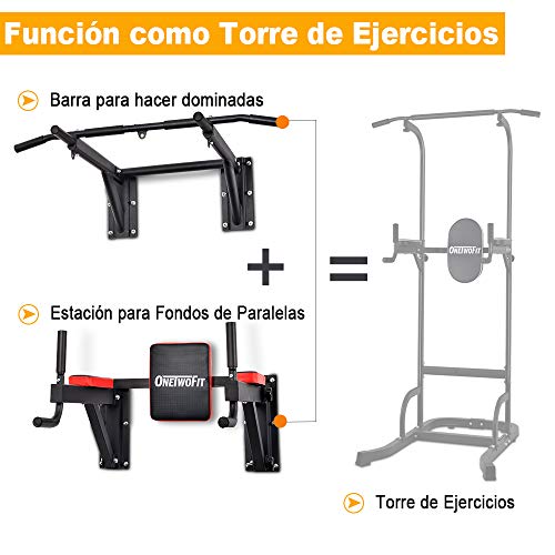 ONETWOFIT Barra para Dominadas de Múltiples Funciones de Montaje en la Pared Juego de Estación de Entrenamiento Estación de Dominadas en Casa Entrenamiento Equipo para Entrenamiento, Carga150kg OT076