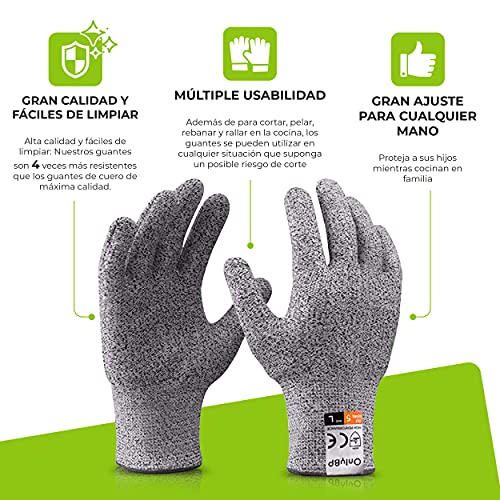 OnlyBP Guantes Anticorte (1 par), Guantes de protección y anticorte, Guantes resistentes a los Cortes Nivel 5 (M)