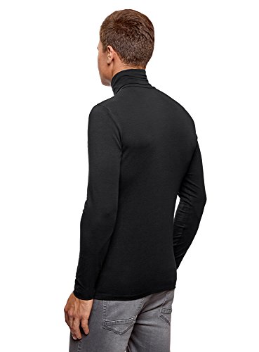 oodji Ultra Hombre Suéter de Cuello Alto Básico Ajustado, Negro, XXL