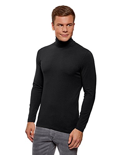 oodji Ultra Hombre Suéter de Cuello Alto Básico Ajustado, Negro, XXL