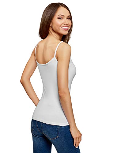 oodji Ultra Mujer Top de Punto con Tirantes Finos, Blanco, ES 44 / XL