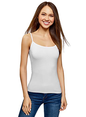 oodji Ultra Mujer Top de Punto con Tirantes Finos, Blanco, ES 44 / XL