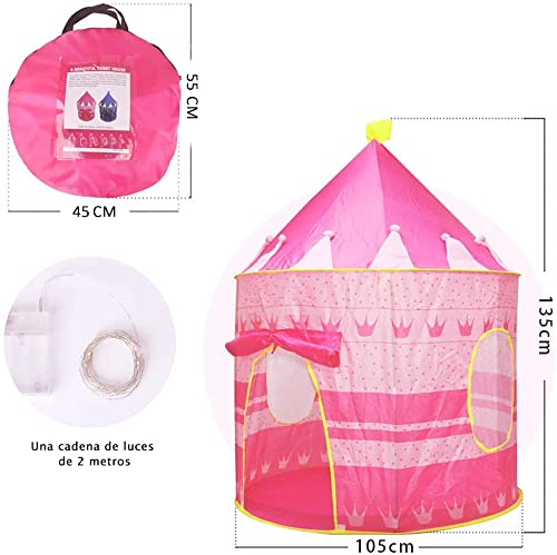 Opret Tienda de Princesa para Niñas Pop Up Carpa Plegable para Niños Carpa Rosa con Bolsa de Transporte y Luz de Cadena para Interiores y Exteriores