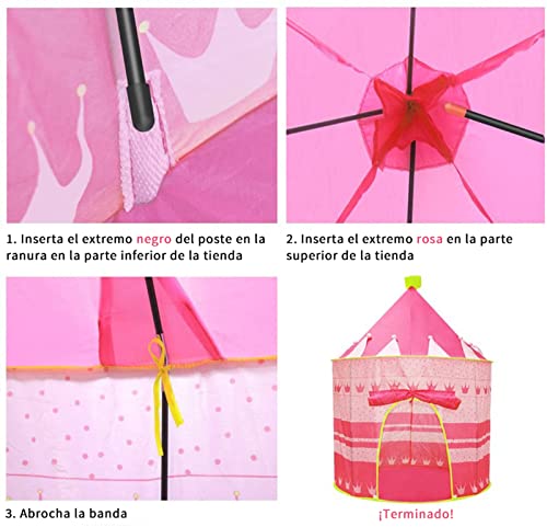 Opret Tienda de Princesa para Niñas Pop Up Carpa Plegable para Niños Carpa Rosa con Bolsa de Transporte y Luz de Cadena para Interiores y Exteriores