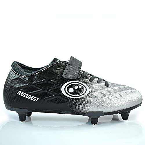 Optimum Ignisio Easy Fijar Junior - Botas de fútbol (6 tachones), color negro y plateado, color Negro, talla 31 EU