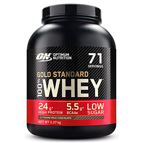 Optimum Nutrition Gold Standard 100% Whey Proteína en Polvo, Glutamina y Aminoácidos Naturales, BCAA, Extremo Chocolate, Leche, 71 Porciones, 2,27kg, Embalaje Puede Variar