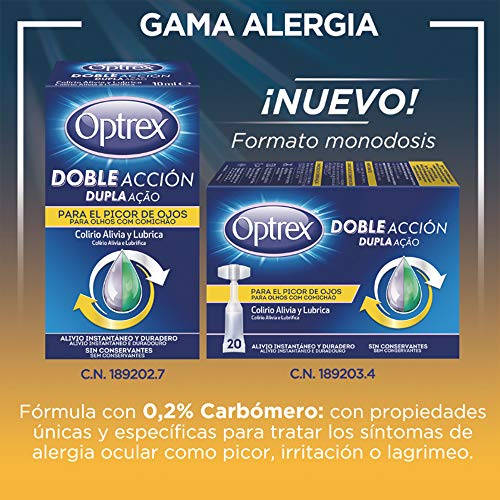 Optrex Colirio Multidosis Doble Acción para Picor de Ojos, Negro, Estándar, 10 Mililitros