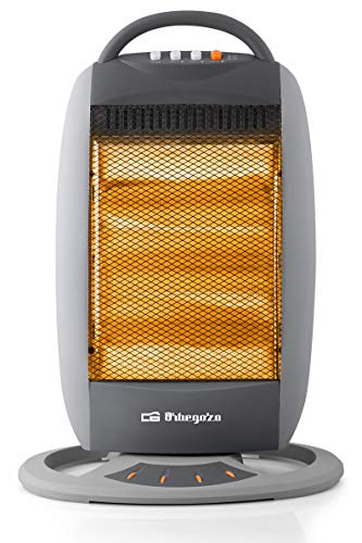 Orbegozo BP 5008 - Estufa halógena oscilante, 1200 W, 3 niveles de potencia, silencioso, oscilación 70, carcasa de tacto frío, sistema antivuelco