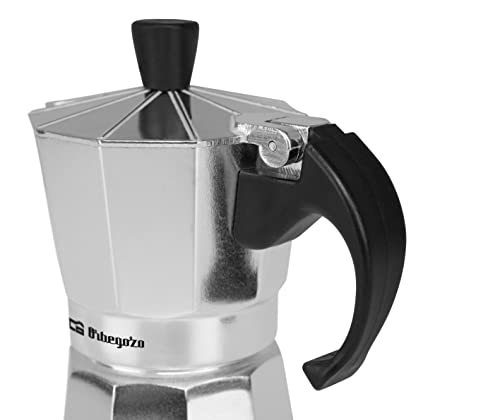 Orbegozo KF 200 - Cafetera italiana de aluminio, 2 tazas de capacidad, mango ergonómico, tapón de seguridad, filtro desmontable