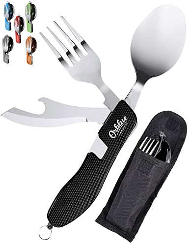 ORBLUE Cubiertos para Camping, Set de Cuchillo, Cuchara, Tenedor y Abrebotellas, con Funda